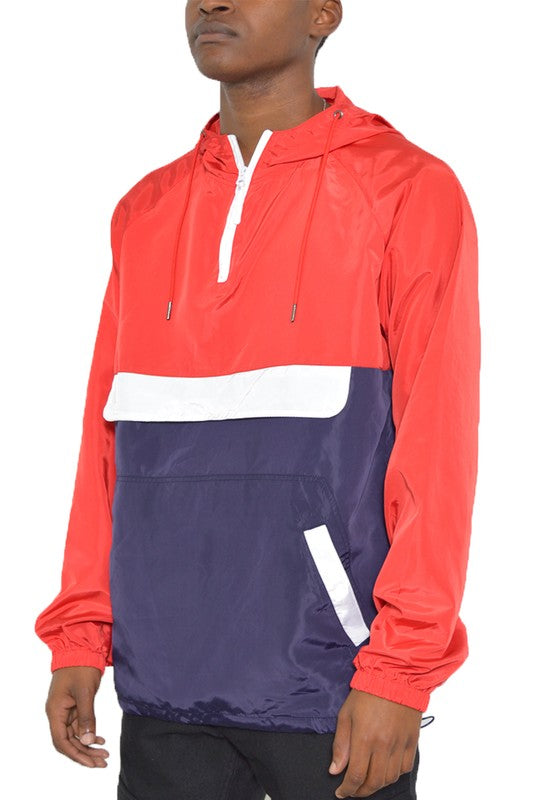 Men’s Color Block Anorak Jacket Pullover Windbreaker