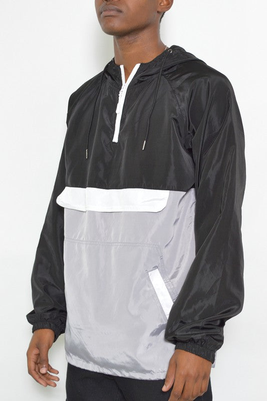 Men’s Color Block Anorak Jacket Pullover Windbreaker