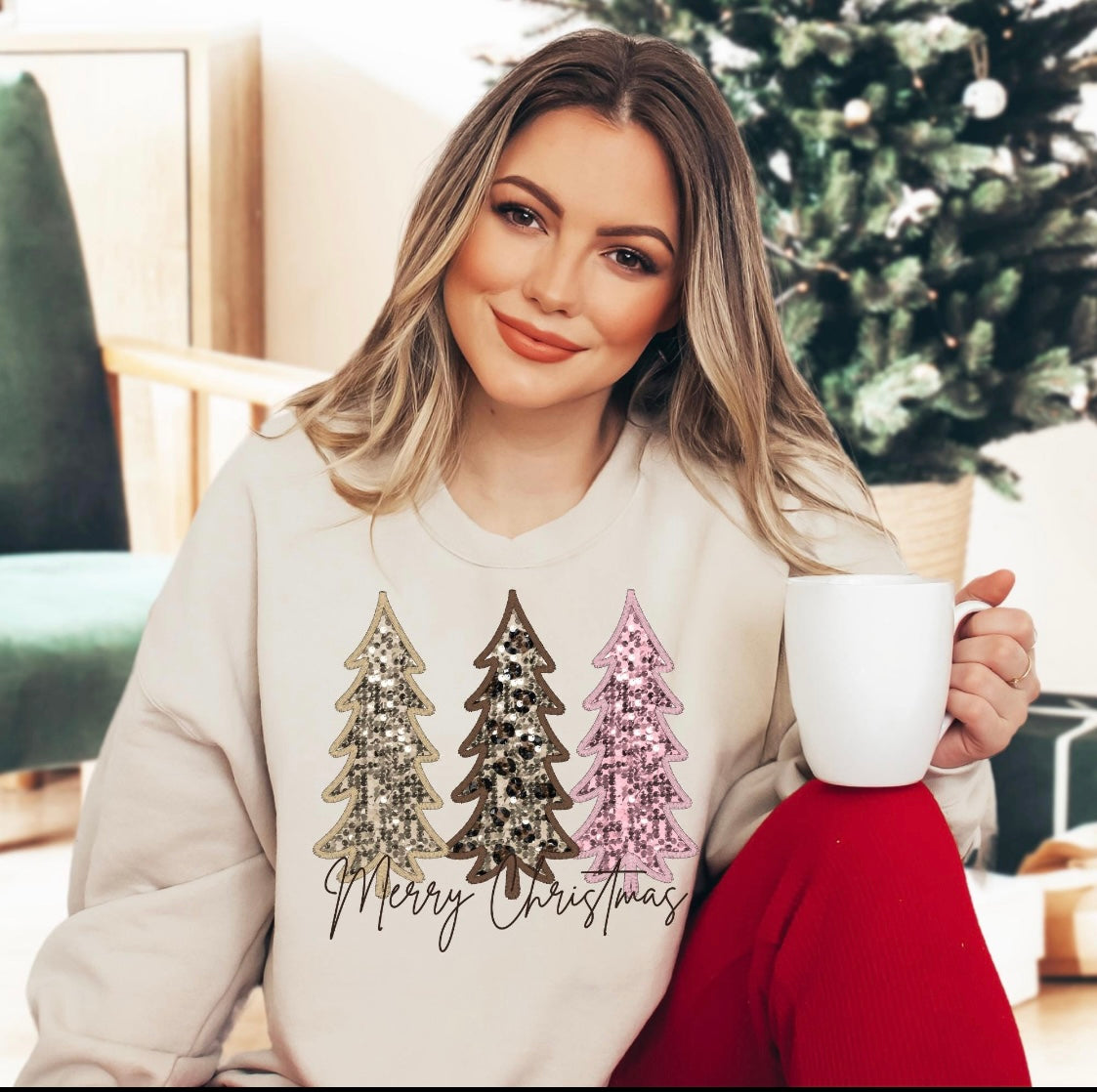 Boujee Sequin Christmas Tree Sweatshirt