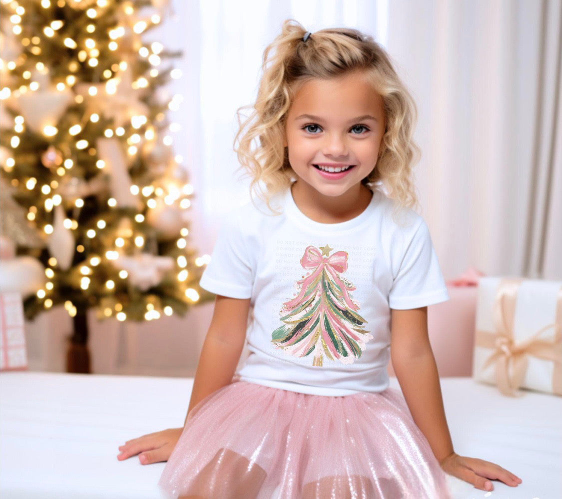Pink and Green Bow Christmas Tree Tee & Tutu Set