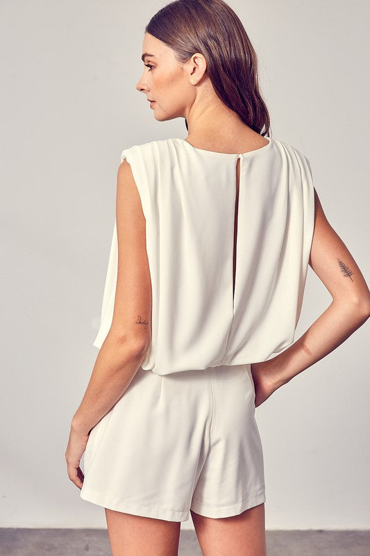 Drape Neck Open Back Romper - Final Sale