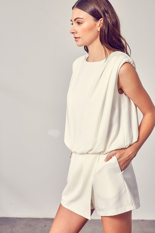 Drape Neck Open Back Romper - Final Sale