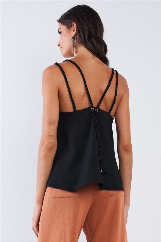 V-Neck Tassel Strap Cami Top - Final Sale