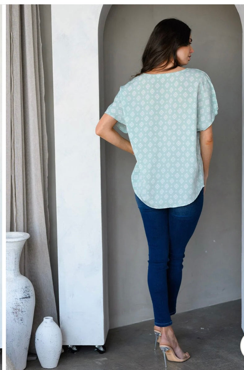 Short Sleeve V-neck Print Top