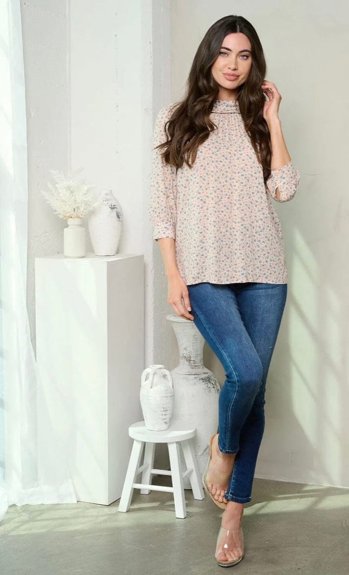 Mock Neck Floral Top