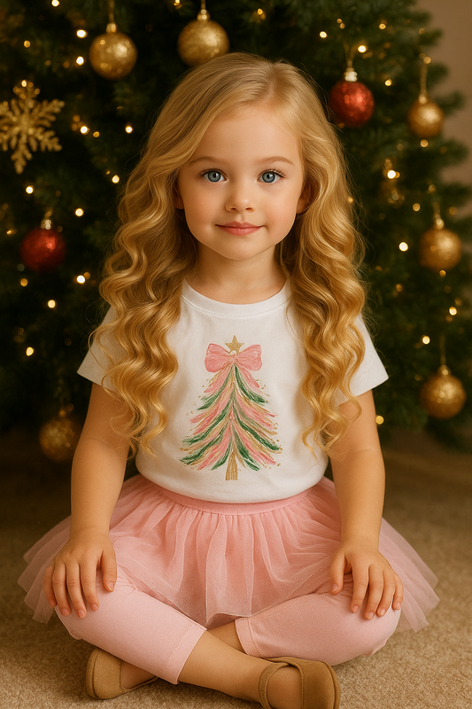 Pink and Green Bow Christmas Tree Tee & Tutu Set