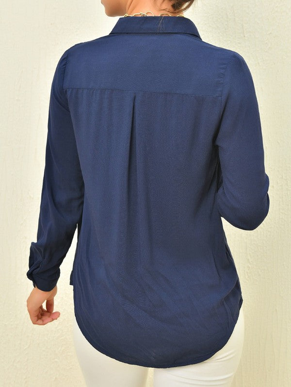 Women Button-up Blouse with Long Sleeve