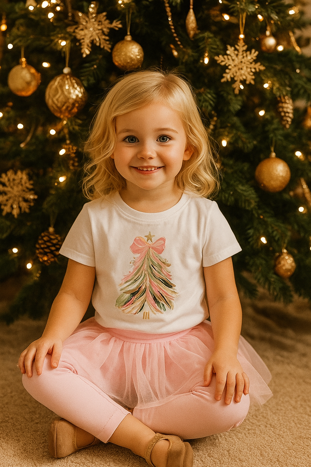 Pink and Green Bow Christmas Tree Tee & Tutu Set