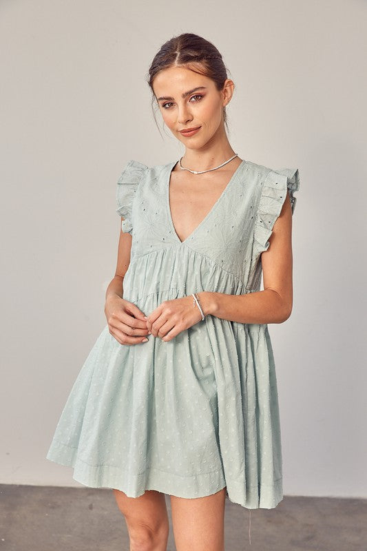 V Neck Ruffle Detail Romper Dress - Final Sale