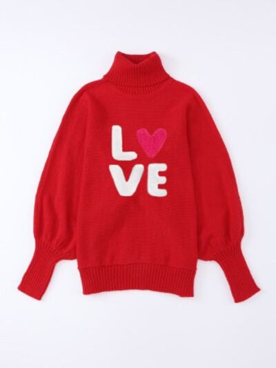 HEART LOVE Turtleneck Batwing Sleeve Sweater